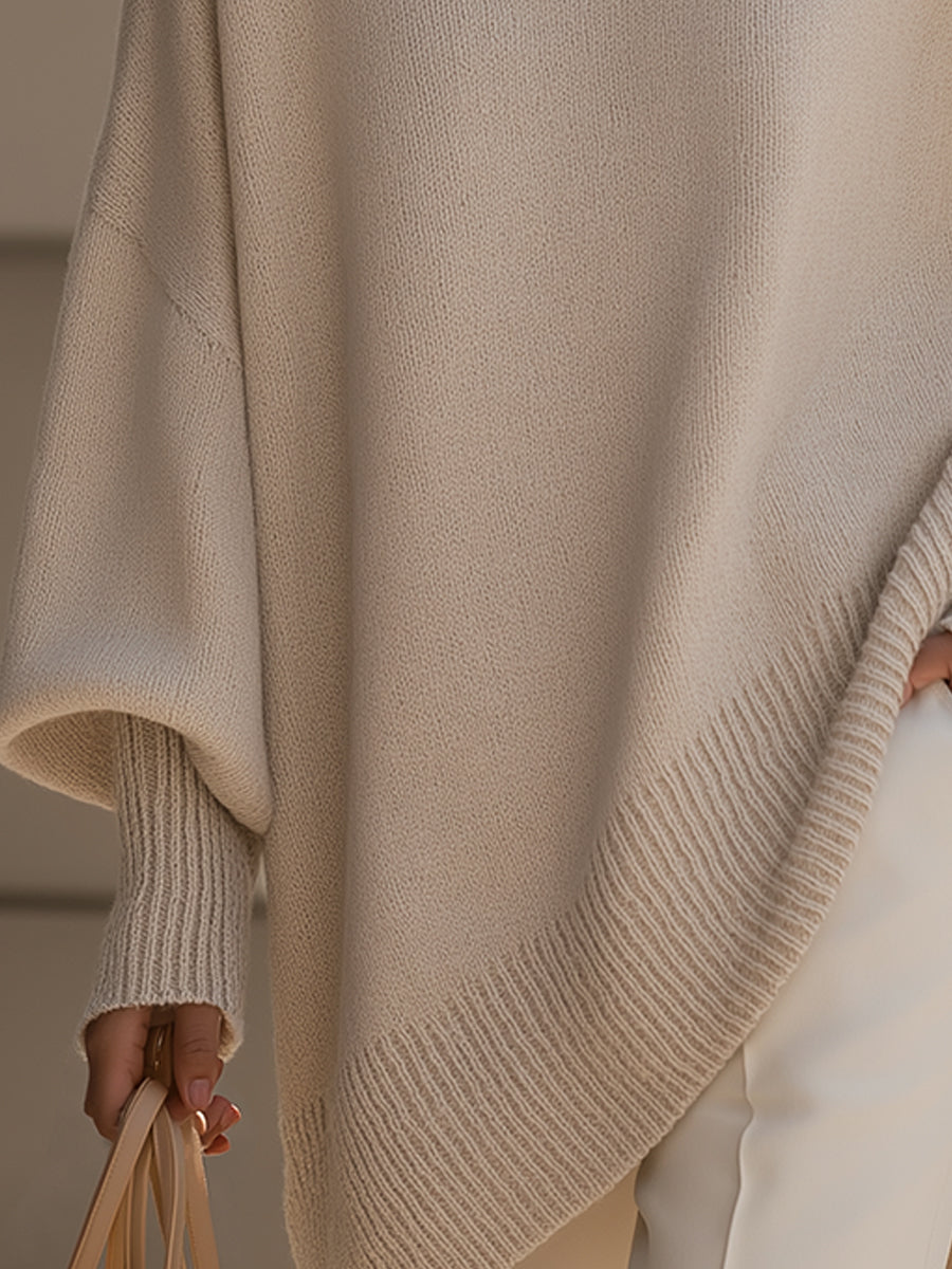 Chiara™ | Maglione Poncho Beige Morbido e Raffinato