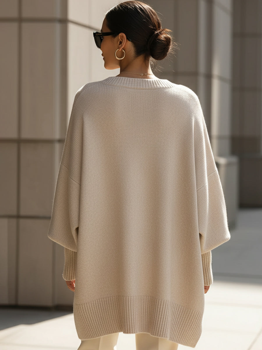 Chiara™ | Maglione Poncho Beige Morbido e Raffinato