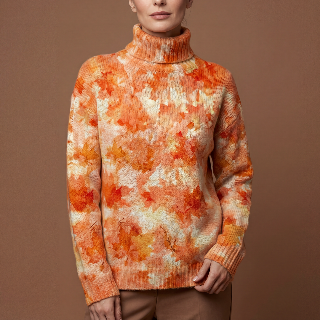 Aurelia | Maglione Invernale a Collo Alto con Motivo Foglie - Ivano.