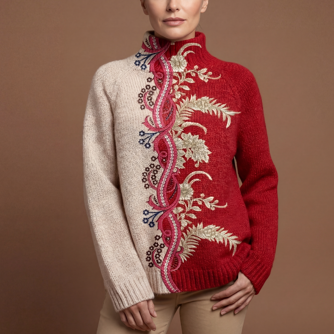 Celestia | Maglione Invernale a Collo Alto Bicolore con Ricamo Artistico - Ivano.