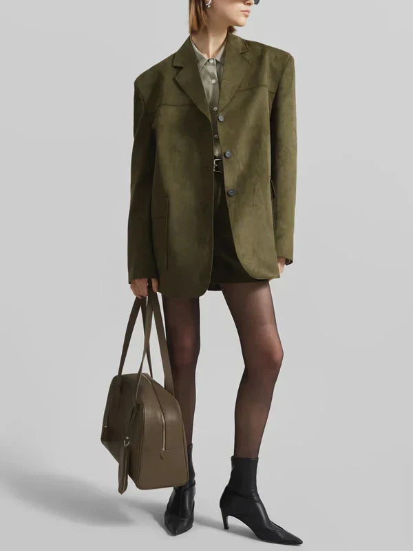 Ivano Milano™ | Blazer Oversize in Suede Verde Militare