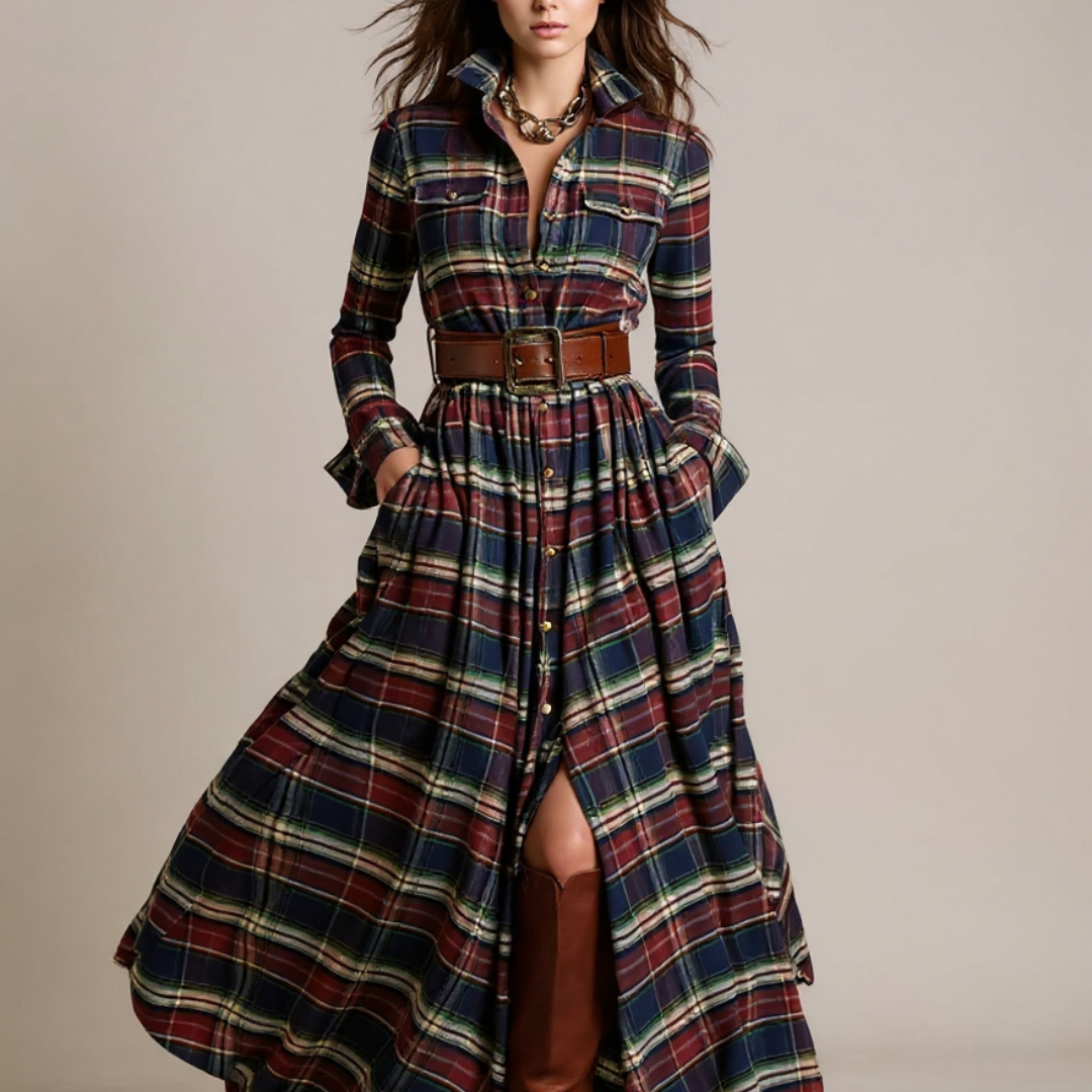 Giovanna | Abito Maxi a Quadri Retrò con Cintura - Ivano.