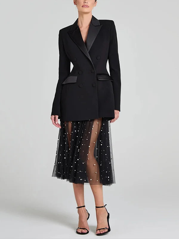 Ivano Milano™ | Blazer reversibile in satin nero con doppia fila di bottoni