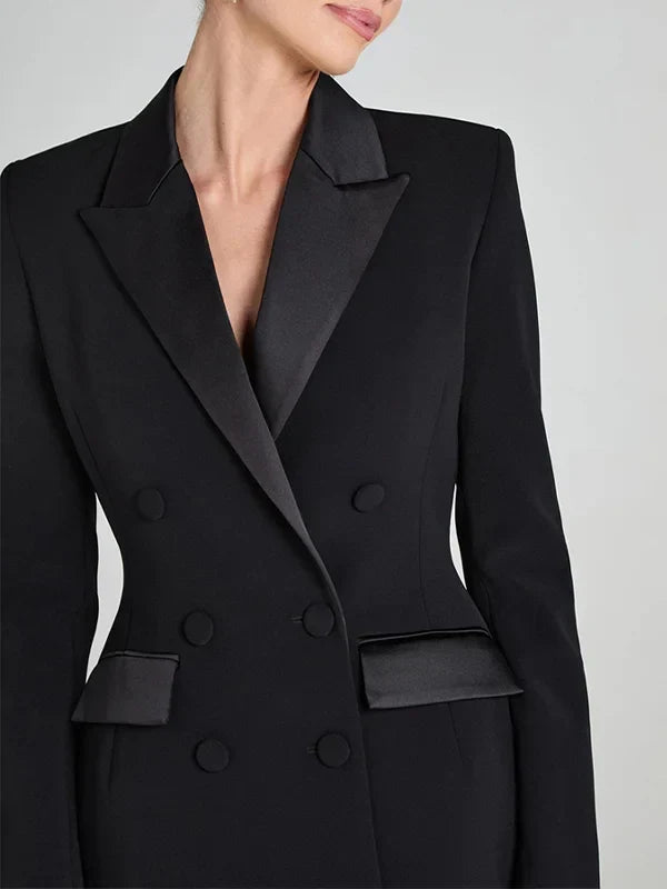 Ivano Milano™ | Blazer reversibile in satin nero con doppia fila di bottoni