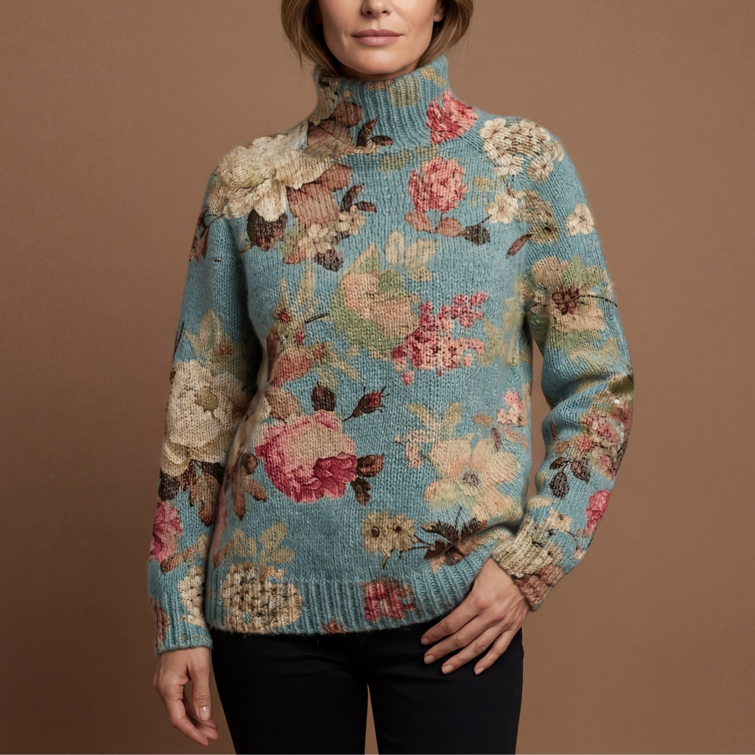 Azzurra | Maglione Invernale a Collo Alto con Motivo Floreale - Ivano.