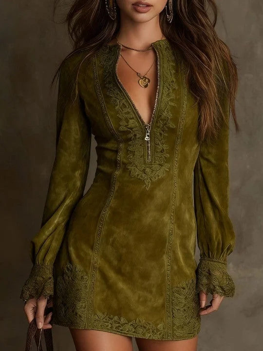 Giulia | Abito Mini Scamosciato con Pizzo - Ivano.