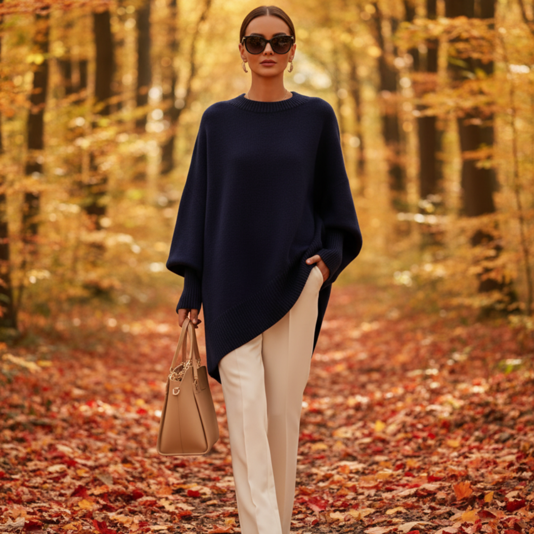 Chiara™ | Maglione Poncho Beige Morbido e Raffinato