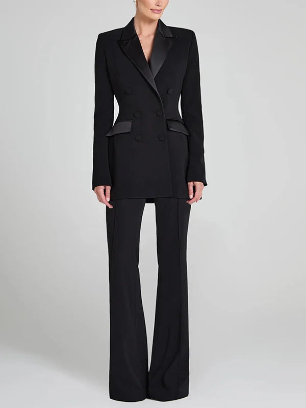 Ivano Milano™ | Blazer reversibile in satin nero con doppia fila di bottoni