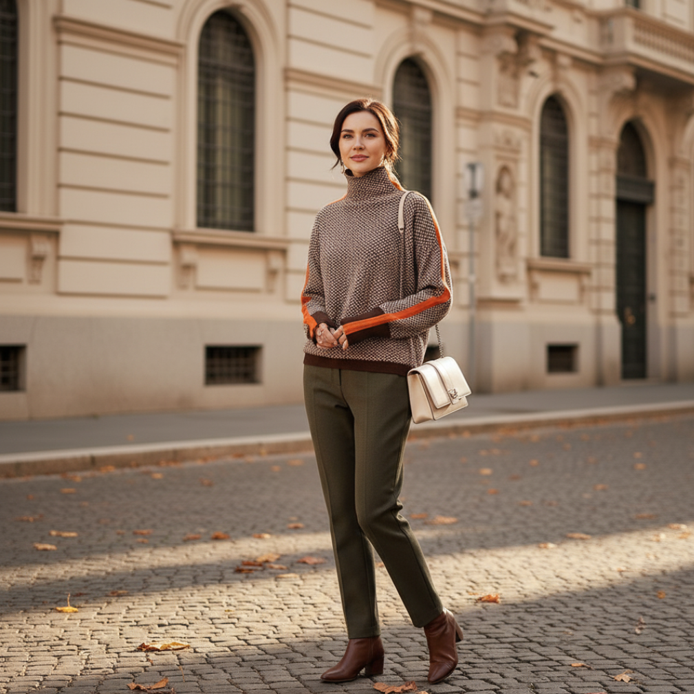 Alessia™ | Dolcevita jacquard con bande a contrasto