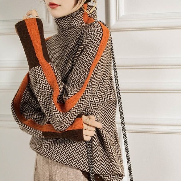 Alessia™ | Dolcevita jacquard con bande a contrasto