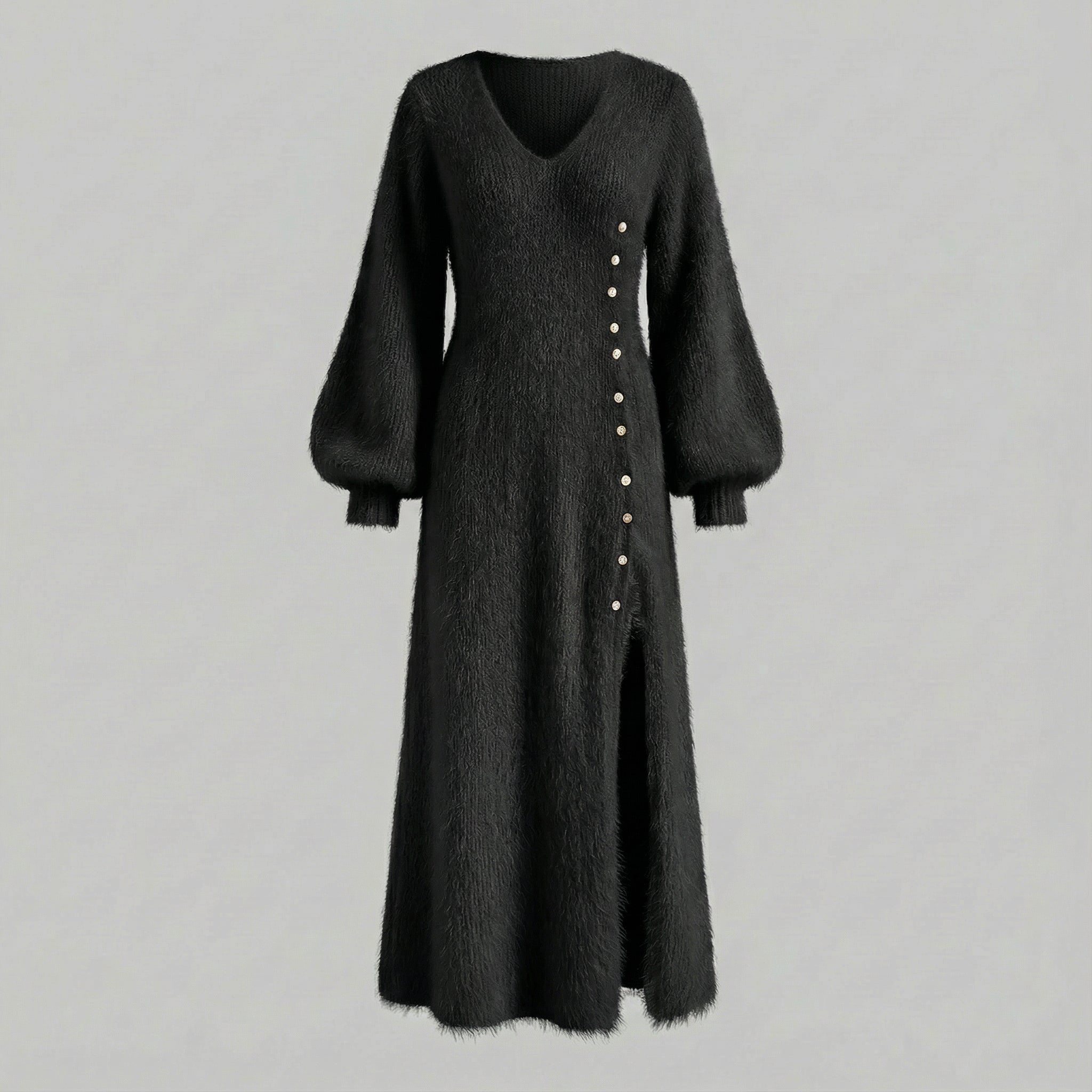 Abito Maxi in Maglia Morbida con Dettagli di Bottone