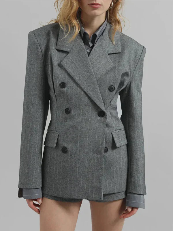 Ivano Milano™ | Blazer Grigio Striato con Cintura