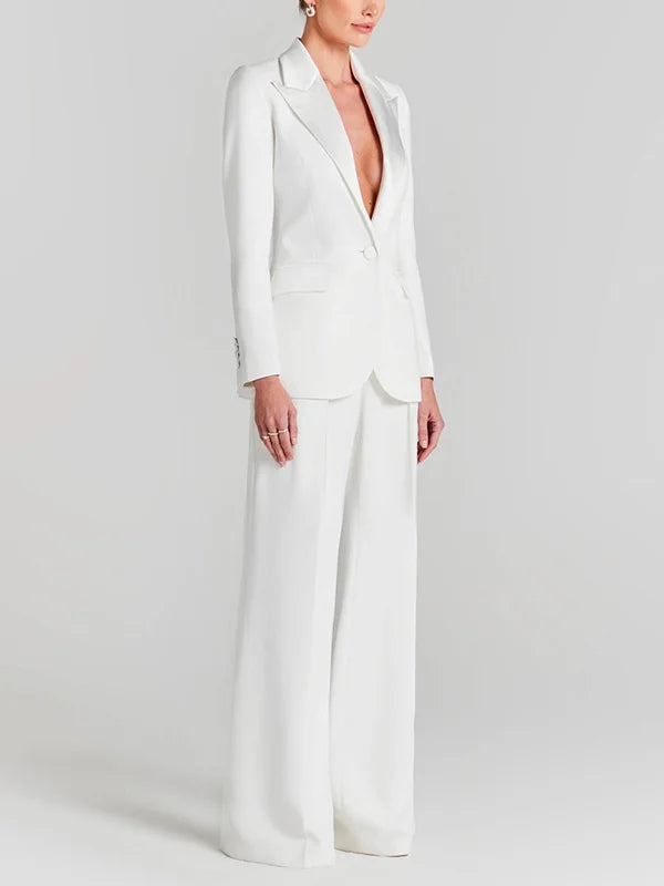 Ivano Milano™ | Blazer Bianco a Un Bottone con Collo Pieghettato