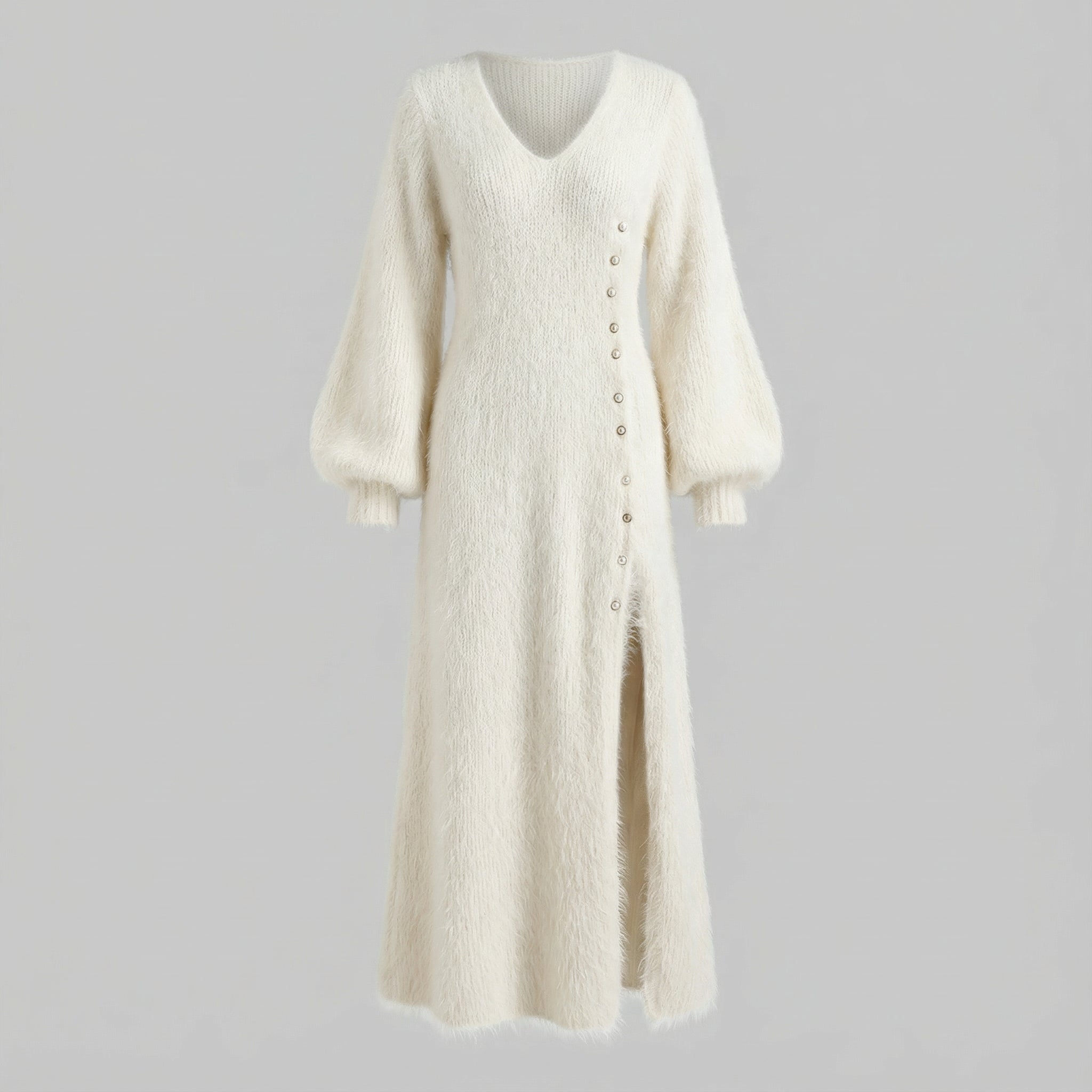 Abito Maxi in Maglia Morbida con Dettagli di Bottone