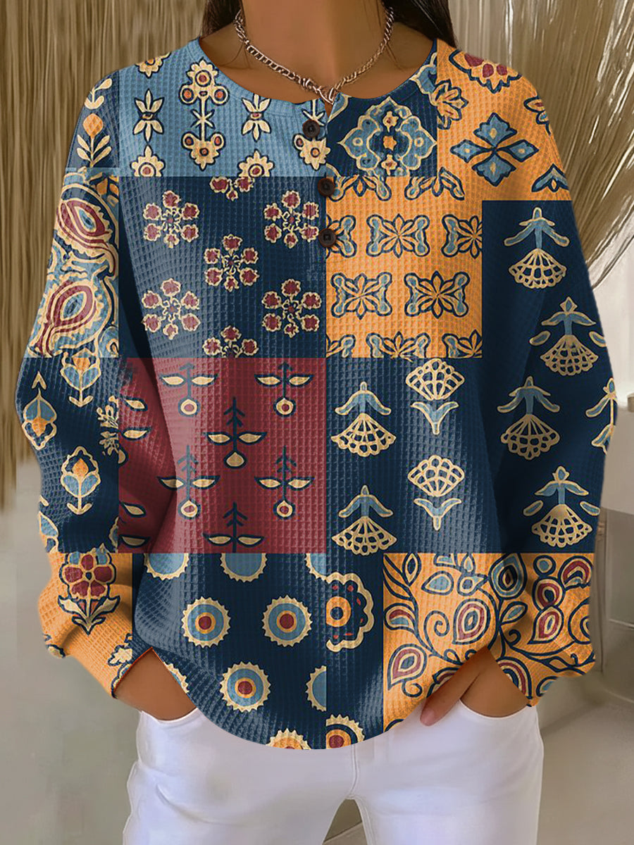 Anika | Maglione con Stampa Floreale a Quadri Etnici