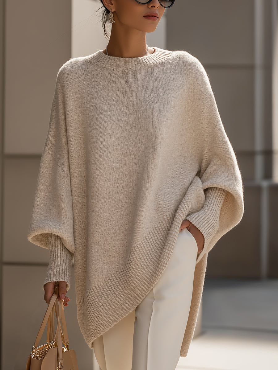 Chiara™ | Maglione Poncho Beige Morbido e Raffinato