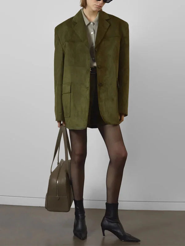 Ivano Milano™ | Blazer Oversize in Suede Verde Militare
