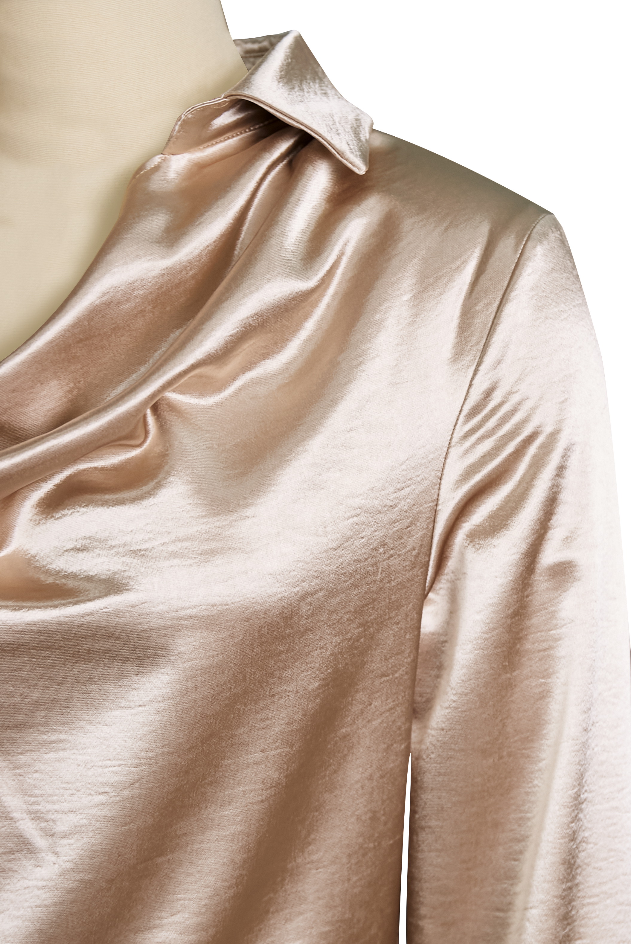 Elegante Blusa Bianca in Raso con Collo Drappeggiato
