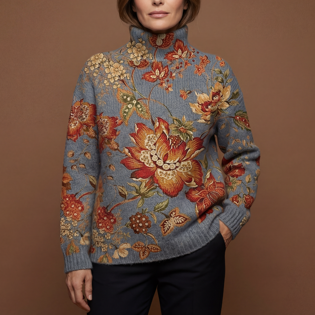 Mirena | Maglione Invernale a Collo Alto con Motivo Floreale - Ivano.