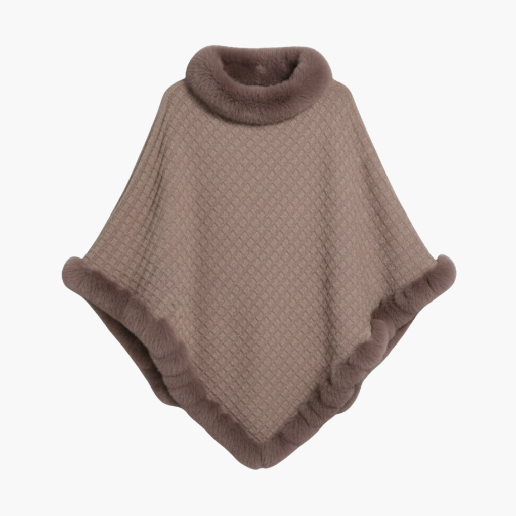 Bianca | Poncho in Maglia con Bordo in Eco-Pelliccia - Ivano.