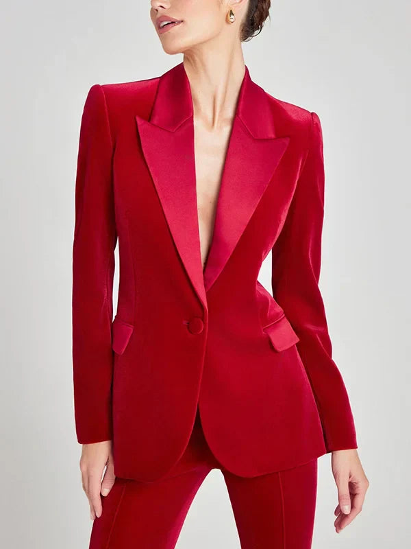 Ivano Milano™ | Blazer in Velluto Rosso con Revers a Picco