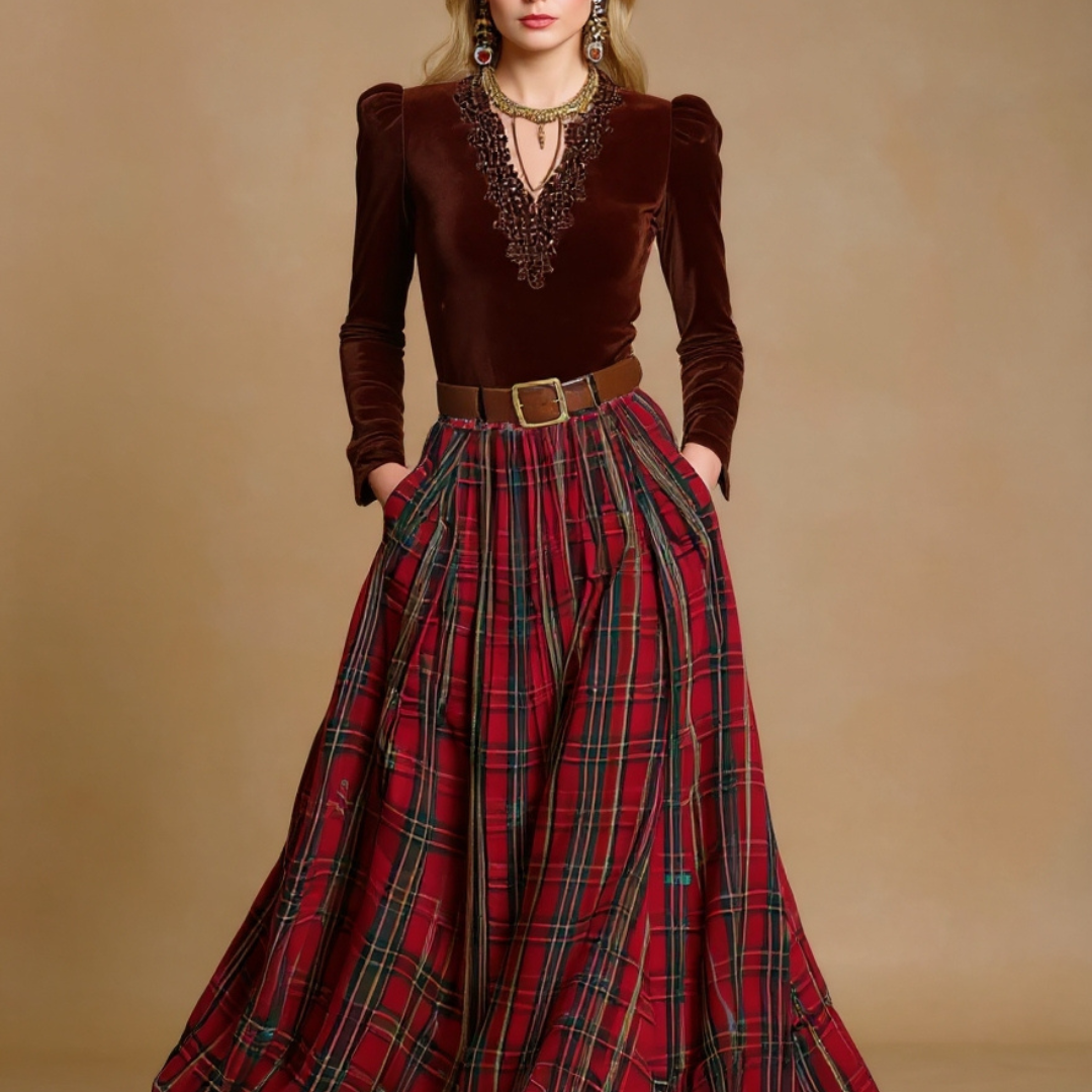 Altea | Abito Velluto & Quadri con Cintura - Ivano.