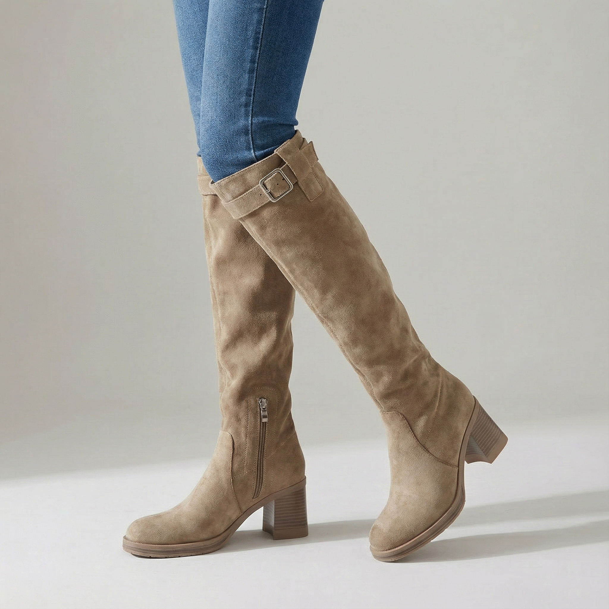 Vidette | Stivali Taupe con Fibbia Alta - Ivano.