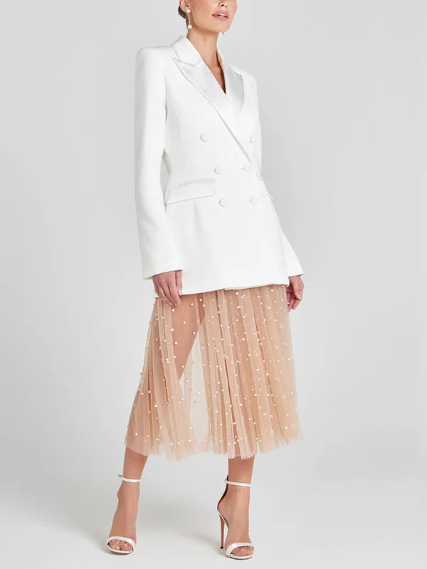 Ivano Milano™ | Blazer Bianco Doppiopetto in Raso