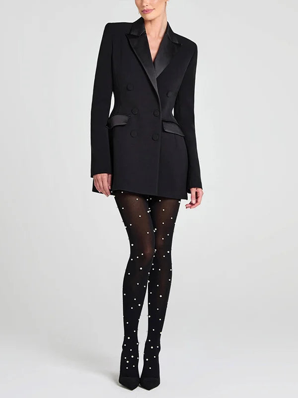 Ivano Milano™ | Blazer reversibile in satin nero con doppia fila di bottoni