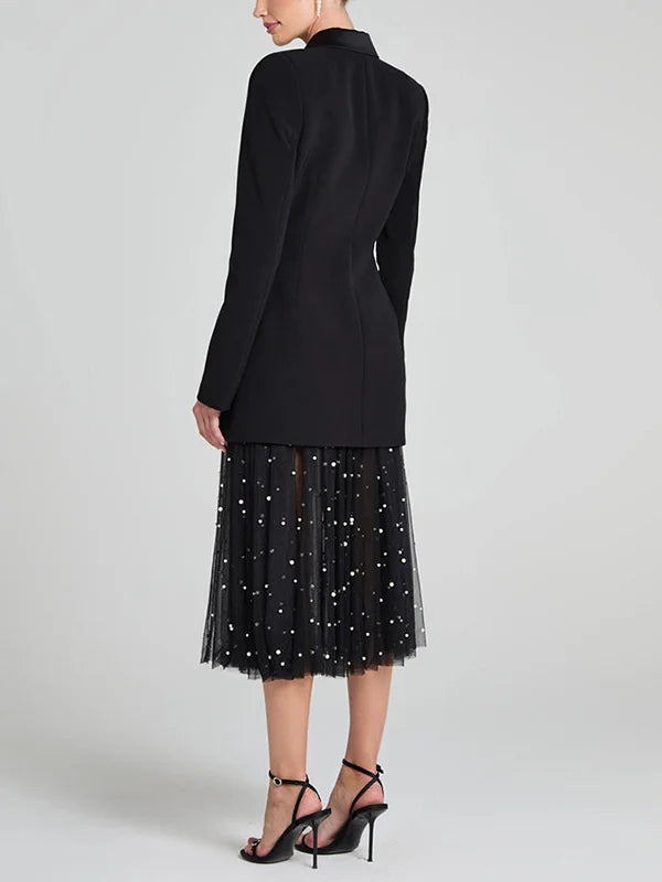 Ivano Milano™ | Blazer reversibile in satin nero con doppia fila di bottoni