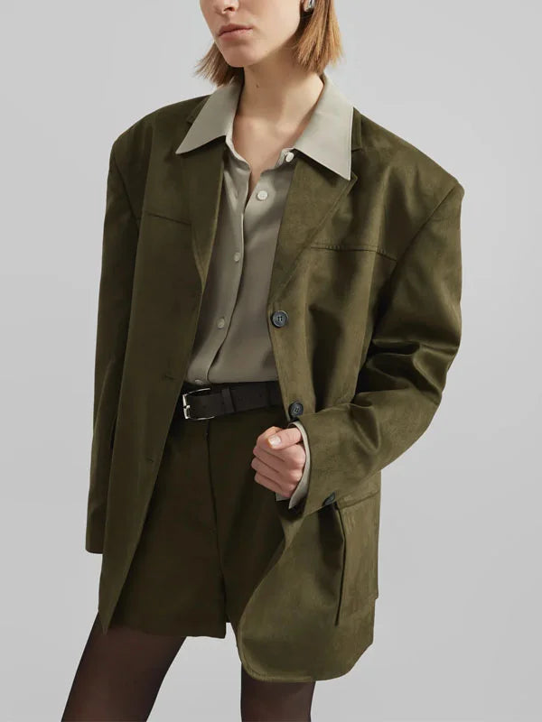 Ivano Milano™ | Blazer Oversize in Suede Verde Militare