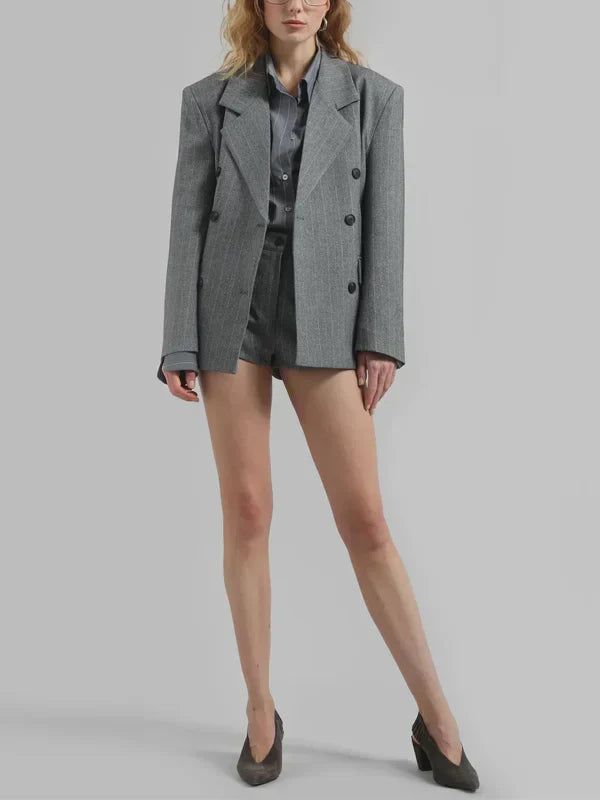 Ivano Milano™ | Blazer Grigio Striato con Cintura