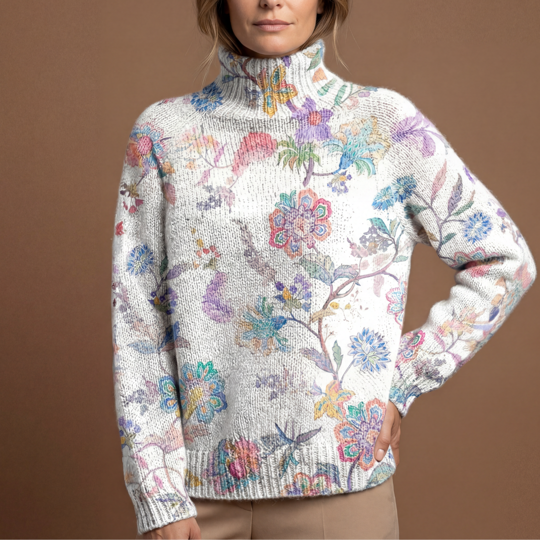 Liora | Maglione Invernale a Collo Alto con Motivo Floreale - Ivano.