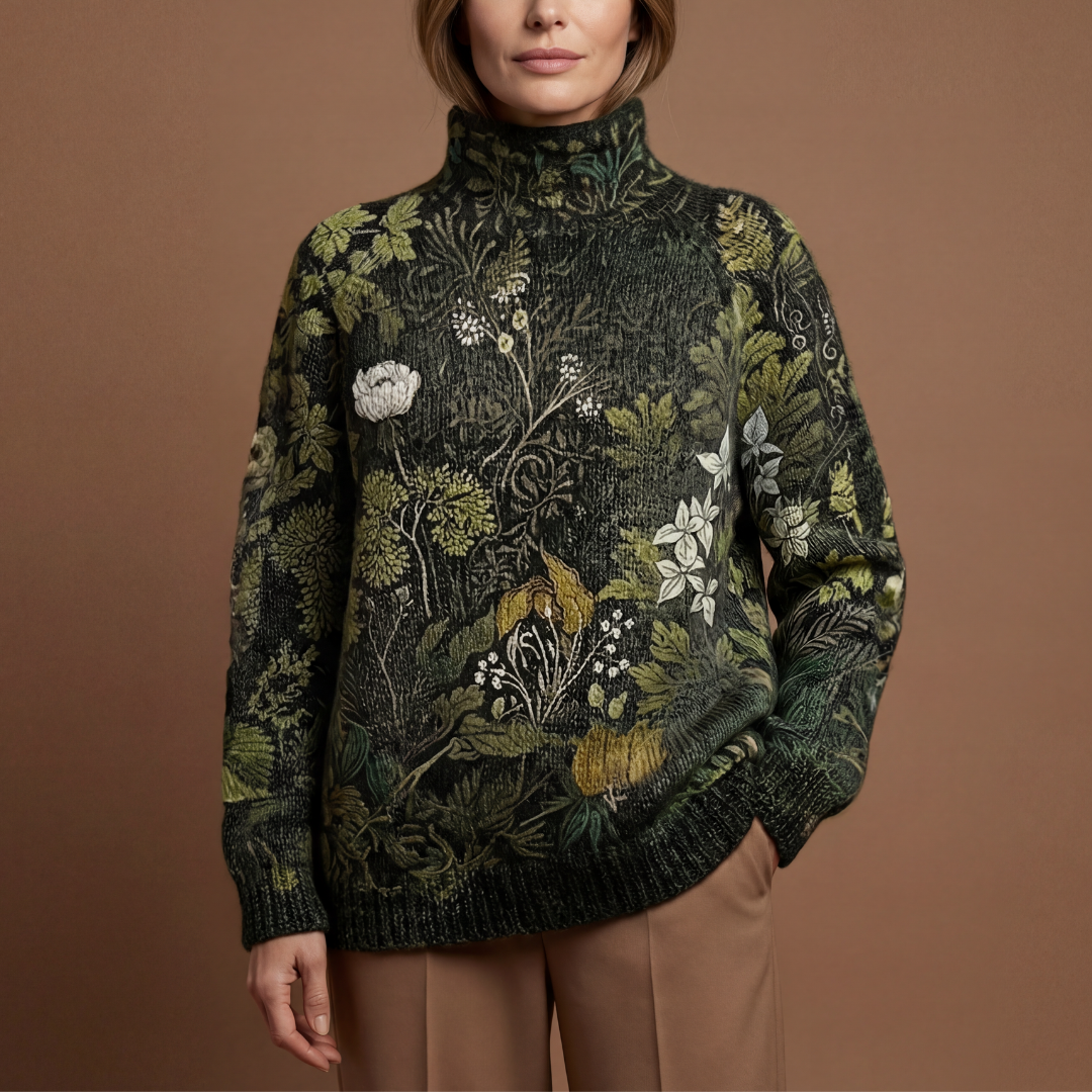 Mirella | Maglione Invernale a Collo Alto con Motivo Botanico - Ivano.