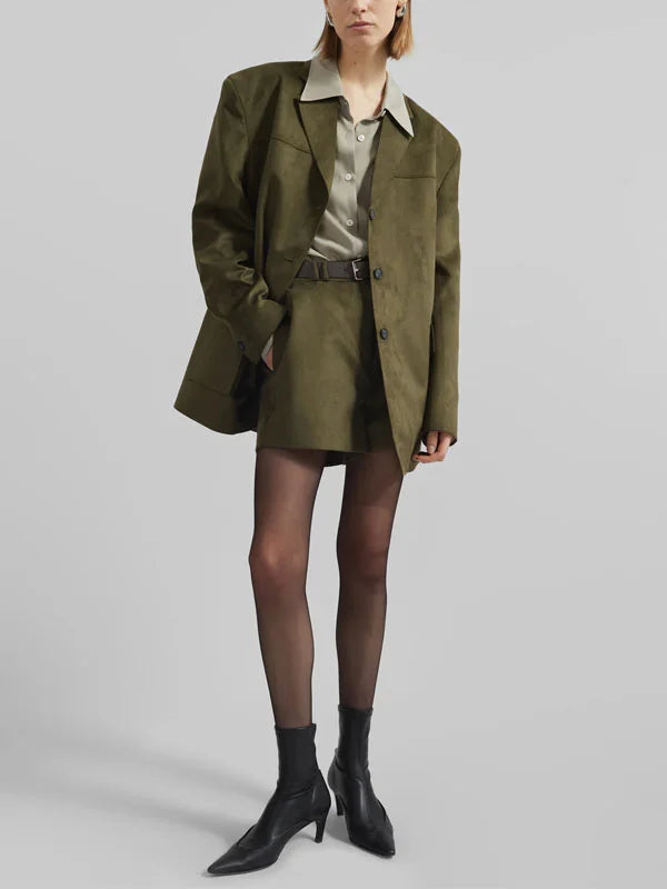 Ivano Milano™ | Blazer Oversize in Suede Verde Militare