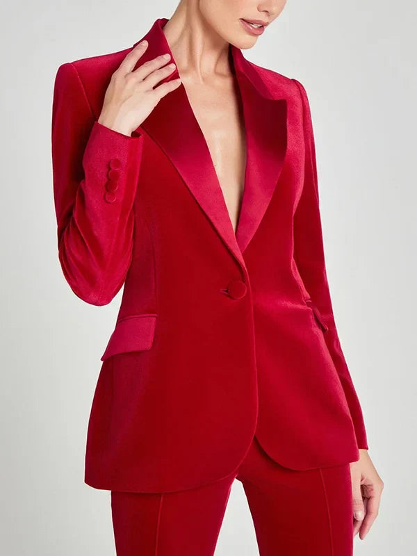 Ivano Milano™ | Blazer in Velluto Rosso con Revers a Picco