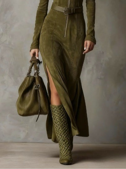 Alessia | Abito lungo scamosciato - Ivano.